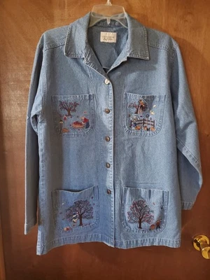 De colección. Christopher Banks Mujer Chaqueta Azul Denim Bordada OTOÑO 4 Bolsillos XL Foto 1 de 4