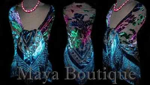 MAYA MATAZARO Burnout Velvet Piano Shawl Wrap Scarf Tie Dye Navy - Picture 1 of 8
