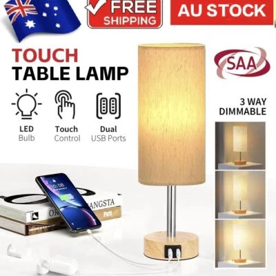 LED Bedside Lamp Touch Control Table Lamp with USB Charging Ports 3-Way Dimmable - image 1 of 4