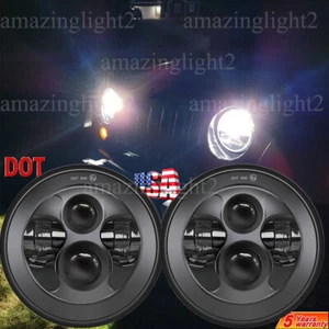 Pair 105W Black 7" Round Led Headlights for Jeep Wrangler 1997-2018 TJ LJ JK - Picture 1 of 13