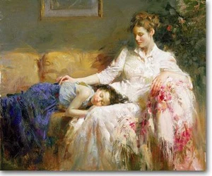 Pino Innocence Mom & Daughter Child Sleeping Sold Out Canvas PCOA Hand S# - Bild 1 von 1
