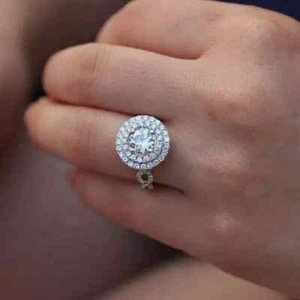 2 Carat Round Cut Moissanite Double Halo Engagement Ring 14k Solid White Gold - Picture 1 of 8