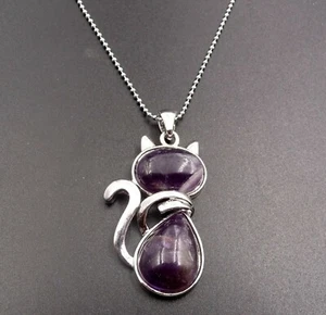 Silberkette mit Anhänger Katze aus echtem Amethyst - Bild 1 von 6