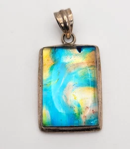 Ciondolo/collana vintage anni 60 MCM vetro astratto cabochon argento sterling 925 - Foto 1 di 12