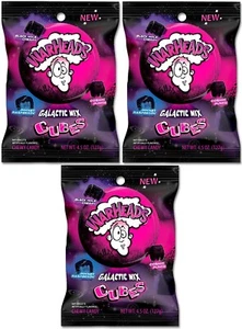 3x Warheads Galactic Mix Cubes Chewy Candy Peg Bag 127g - Picture 1 of 2