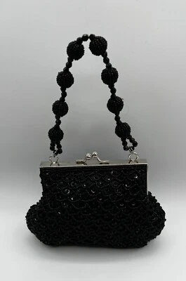 Purse Black Small Beaded  Evening Bag   5 and a half inches  Cute - Imagem 1 de 4