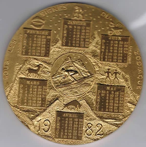 FRANCE - MEDAILLE CALENDRIER 1982 - LES SIGNES du ZODIAQUE en BRONZE FLORENTIN - Imagen 1 de 2