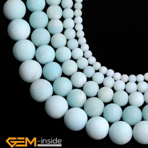 Blue Amazonite Natural Gemstones Frosted Matte Round Jewelry Making Beads 15" AU - Picture 1 of 45
