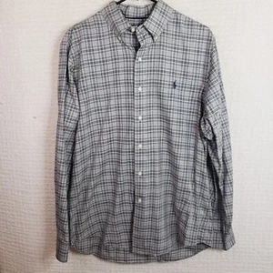 Ralph Lauren Shirt Mens Large Gray Plaid Button Down Slim Fit Casual Pony Logo - Picture 1 of 14