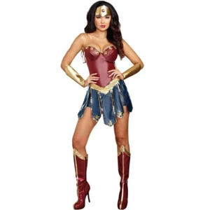 Disfraz de Superhéroe Cosplay Traje Dama Mujer Maravilla Vestido Elegante con Zapatos Halloween - Imagen 1 de 15