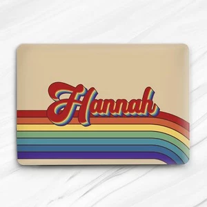 Rainbow Lines Retro Custom Name Hard Case For Macbook Air 13 Pro 16 13 14 15 - Picture 1 of 4