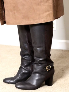 Womens Leather & Suede Boots Brown Size 11 Knee High Heel 3.5" Bandolino Rare - Picture 1 of 19