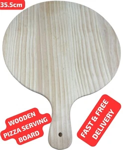 Holz Pizzaschale 35,5 cm großes Essen Brett Servierplatte Paddel Schneiden Servieren - Bild 1 von 2