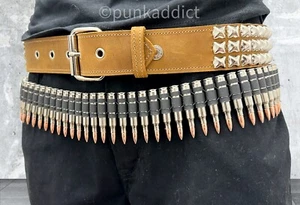 Metal Bullet Belt 2.23" Nickel  W/ Copper Bandolier Cowboy Army Soldier Costume - Picture 1 of 7