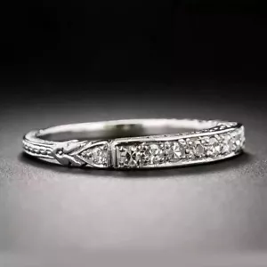 Art Deco Style Round Lab Created Diamond Engagement Band Ring In 925 Silver Ring - Picture 1 of 9