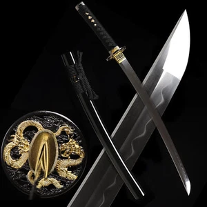 Black Dragon Polished Wakizashi Clay Tempered T10 Steel Japanese Samurai Sword - Picture 1 of 15