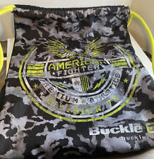 American Fighter Drawstring Gym Bag Side Zipper Pocket Black Yellow BUCKLE NWOT
