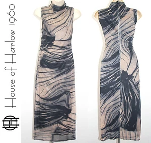 HOUSE OF HARLOW 1960 Gathered Mock Neck Stretch Mesh Midi Dress sz LARGE - Picture 1 of 12