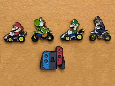 SET OF 5 Super Mario Kart 2" Enamel Pins Luigi Mario Yoshi Waluigi Metal Badges - Image 1 of 3