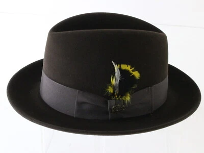 Biltmore President Mens Black Oak Brown Felt Fedora W/ Feather MULTIPLE SIZES - Image 1 of 4