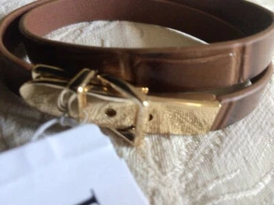 Pulsera Lauren Ralph Lauren Cuero Cocodrilo Repujado Envolvente Cinturón Hebilla Marrón Nueva con Etiquetas - Imagen 1 de 3