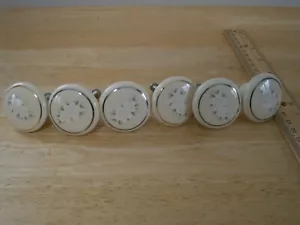 Vintage Gold Trim Ivory Porcelain White Floral Drawer Pulls Cabinet Knobs 6 Pcs - Picture 1 of 17