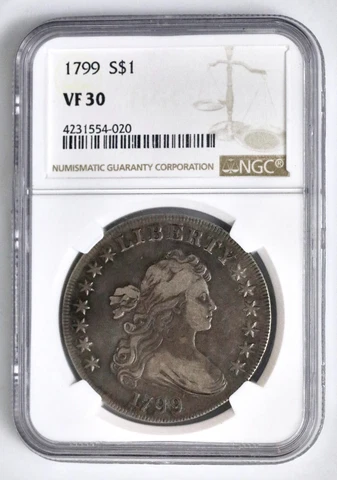 1799 Draped Bust Silver Dollar NGC VF 30 Cover