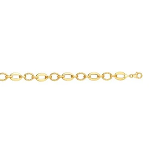 14K Yellow Gold Polished Oval & Diamond-Cut Link 7.5" Bracelet Fine Jewelry - Picture 1 of 1
