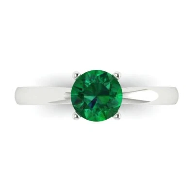 1 cttw Solitaire Simulated Emerald Engagement Ring - 14K Solid Gold (White Gold) - Image 1 of 4