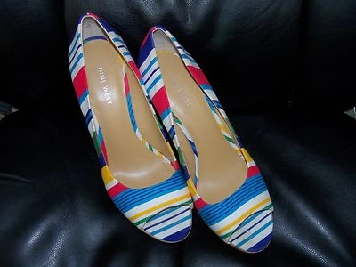 Nine West Wild Thingo Multi-Colored Striped Wedges Heels Shoes Size 8 1/2 EUC - Image 1 of 4