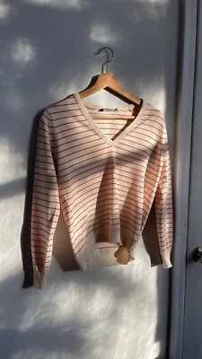 Vintage Givenchy Sport Cream and Red Striped Knit Sweater Preppy Mod Size 36 - Image 1 of 4