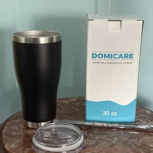 Vaso de acero inoxidable DOMICARE 30 oz con tapa, aislamiento al vacío de doble pared negro - Imagen 1 de 6