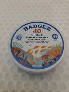 Badger 40 Sport Mineral Sunscreen with Clear Zinc spf 40 Reef Friendly Unscented - Picture 1 of 2