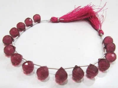 Rubellite Pink Quartz Tear Drop Shape Faceted Beads Size 10mm Strand 8 inch Long - Image 1 of 4