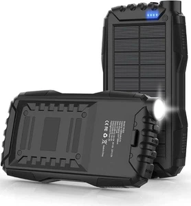 Solar charger, power bank, 42800mAh , 5V3.1A QC 3.0, fast charger (black) - Picture 1 of 7