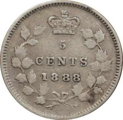 Moneda de cinco centavos de plata Canadá 1888. 5 centavos de plata níquel * buen grado * Foto 1 de 2