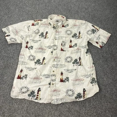 Camisa Michael Austin Para Hombres 2XL Blanca Faro Náutico Estampado Barco Manga Corta Foto 1 de 4