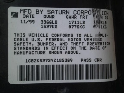 Tail Light Sedan Lid Mounted SL2 Fits 00-02 SATURN S SERIES 433202 - Image 1 of 4