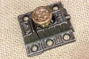 Very Small Cabinet Catch Jelly Cupboard Latch Solid Brass Knob Old 1 5/8” Rustic - Picture 1 of 13