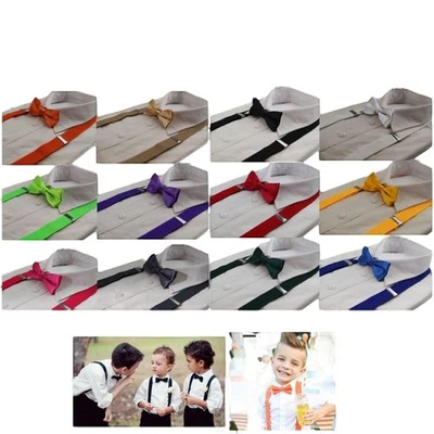 AUSSIE WARDROBE COLLECTION Kids Bow Tie Or Suspender Or Combo Boys Clip On Adjustable Braces Belt Bowties