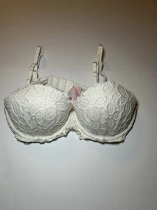 Weißer Victorias Secret Spitzen BH 32 B Push Up wunderschön rosa Innenfutter - Bild 1 von 6
