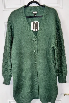 Cardigã longo Hunter verde novo com etiquetas tamanho grande por Antthony design original MÉDIO - Imagem 1 de 4