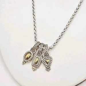 Brighton Silver & Gold Dual Tone 3 Charm Pendant Necklace Adjustable 16–18” - Picture 1 of 7