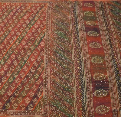 Sushila Vintage Multi-Color Saree 100% Pure Georgette Silk Aari Work Sari Fabric - Image 1 of 4