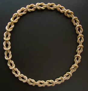 Vintage Necklace Knotted Mesh Tube Chain Jewelry Gold Tone - Picture 1 of 5