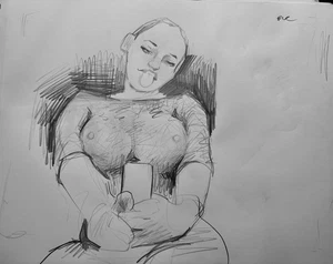 Realism Americana Portrait Pencil Drawing Figure 11x14 Paper Original Signed - Picture 1 of 1