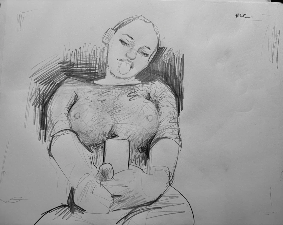 Figura de dibujo a lápiz retrato realismo americano papel 11x14 original firmado Foto 1 de 1