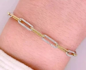 3Ct Round Cut Real Moissanite 4K Two-Tone Gold Finish Paper Clip Bracelet - Picture 1 of 5