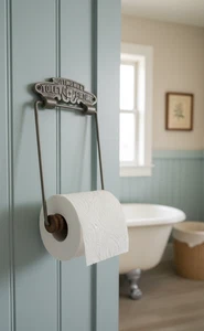 Soporte de rollo de inodoro antiguo acabado de hierro victoriano británico australiano accesorio de bandera - Imagen 1 de 12