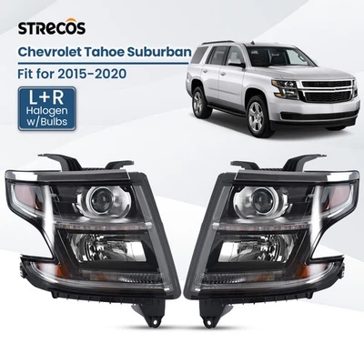 Halogen Headlight For 2015-2020 Chevy Tahoe &Suburban With Bulb Left +Right Pair Foto 1 de 4